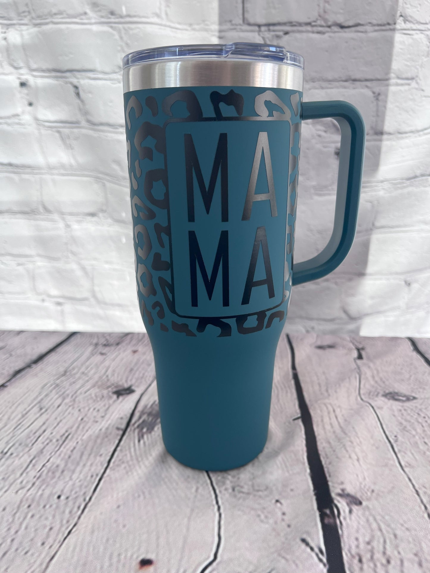 Mama leopard print 40oz handle tumbler with straw and slide lid