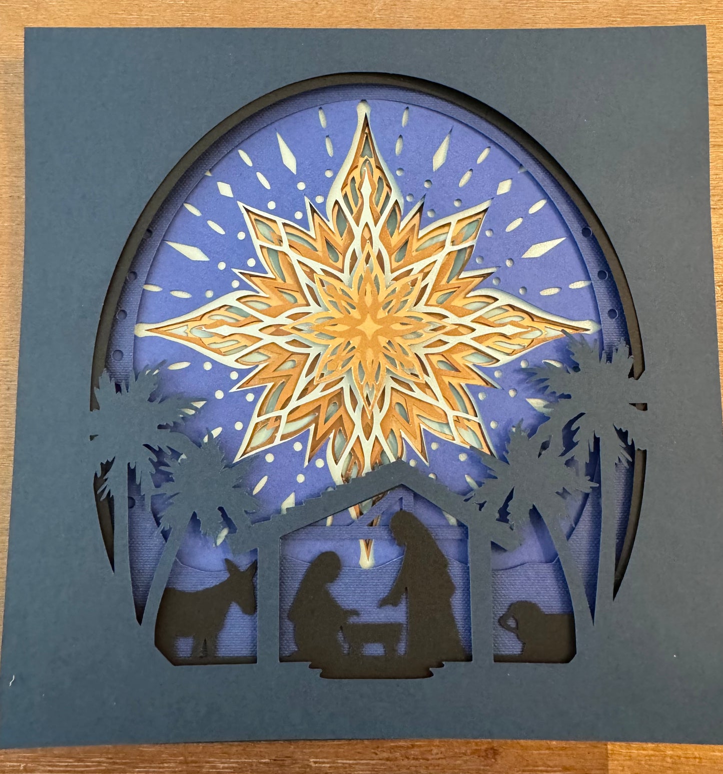 Nativity star 3D paper art in a shadowbox