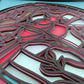 Stained glass cardinal 3D paper art in a shadowbox
