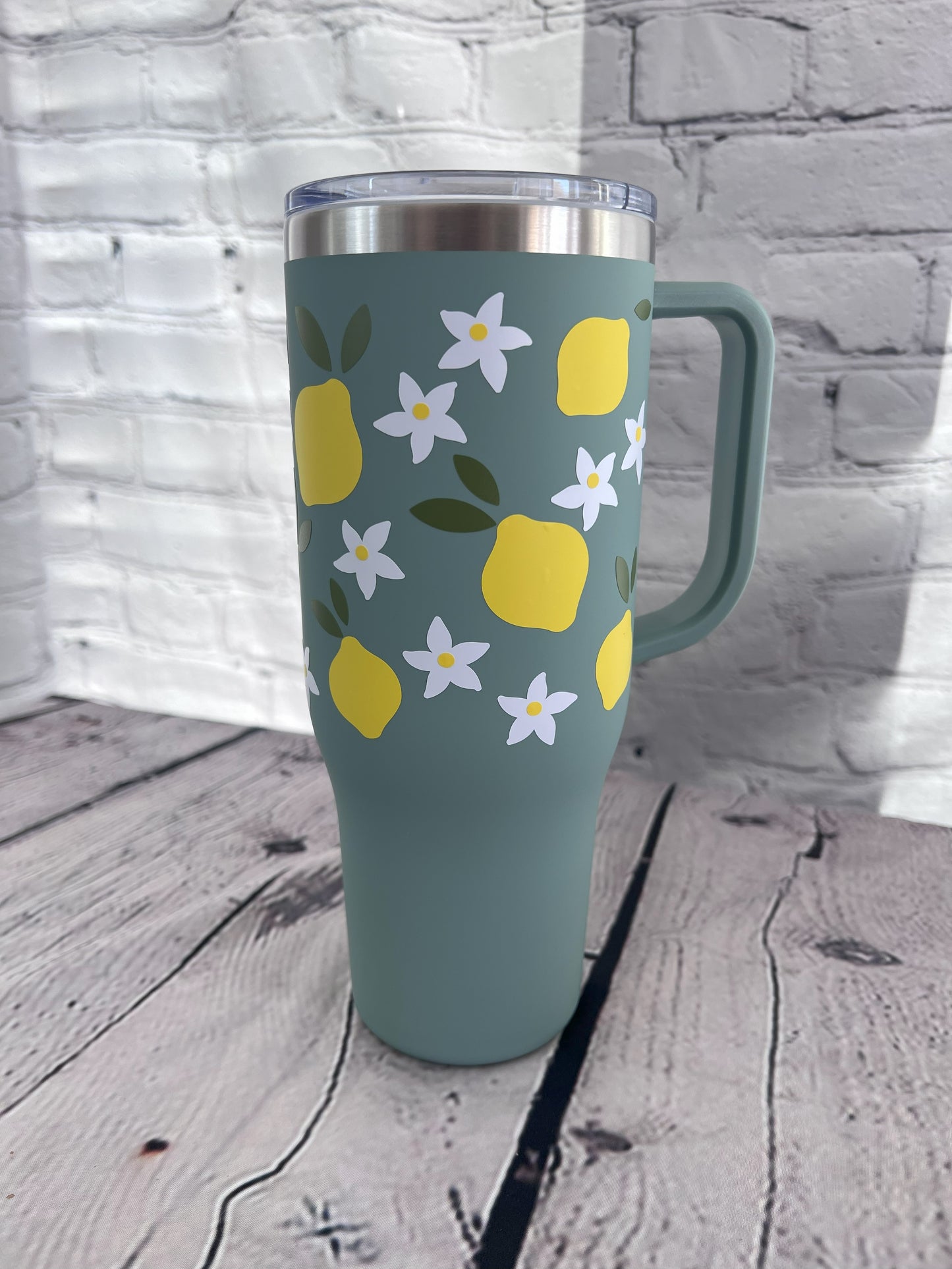 Lemon floral 40oz tumbler with handle