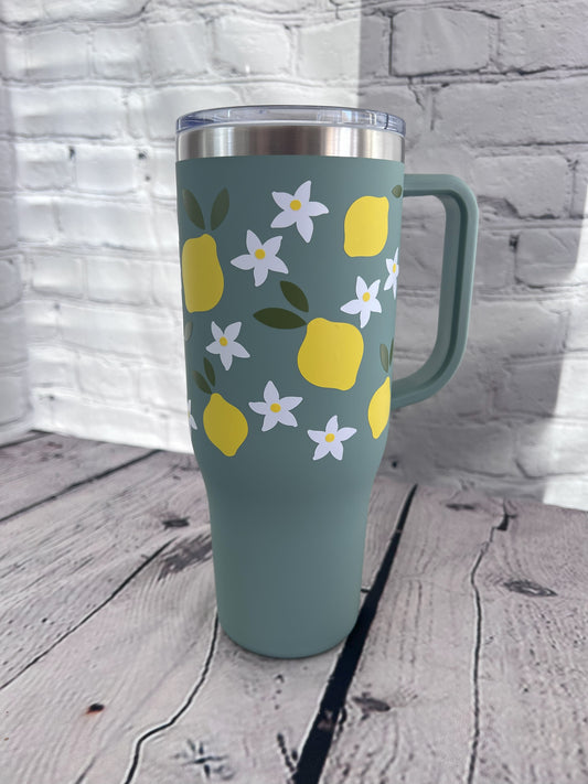 Lemon floral 40oz tumbler with handle