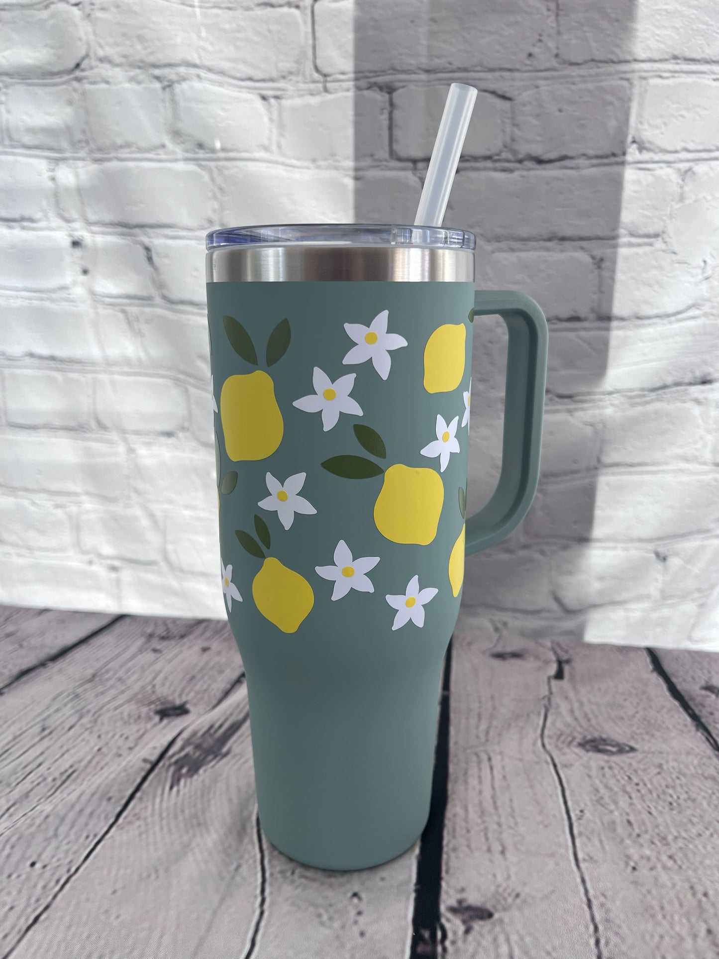 Lemon floral 40oz tumbler with handle