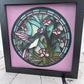 Stained glass hummingbird 3D paper art in a shadowbox