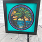 Stained glass palm tree 3D paper art in a shadowbox