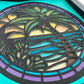 Stained glass palm tree 3D paper art in a shadowbox