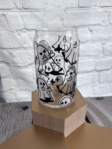 Ghost Glass Beer Can Cup, Middle Finger Personalized Glass Tumbler