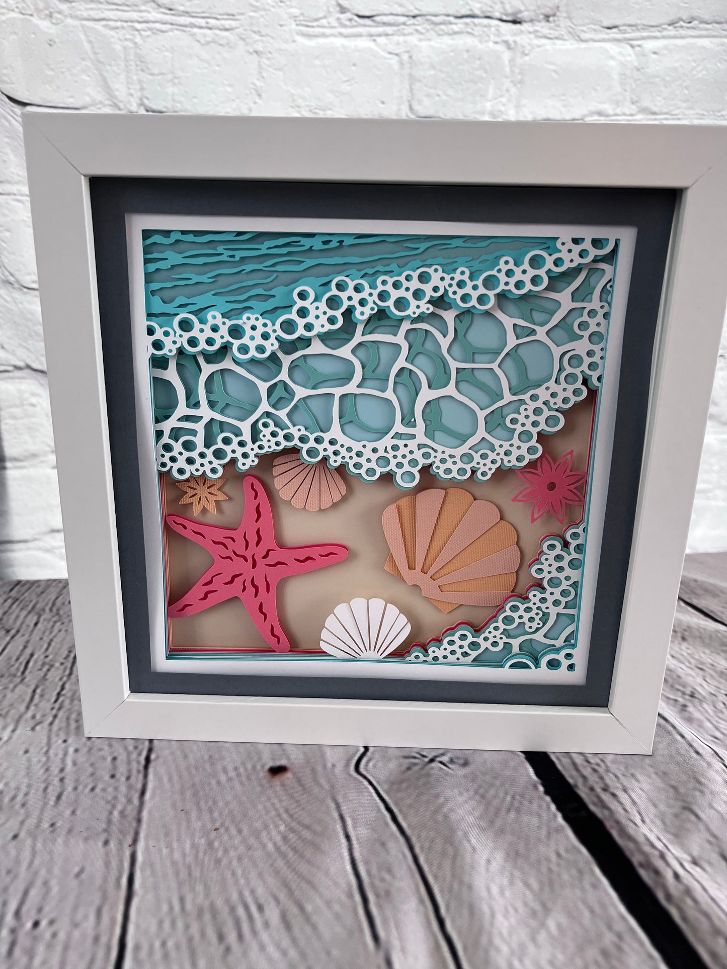 Ocean tide with shells 3D paper art in a shadowbox