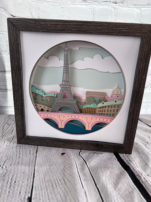 Paris 3D paper art in a shadowbox