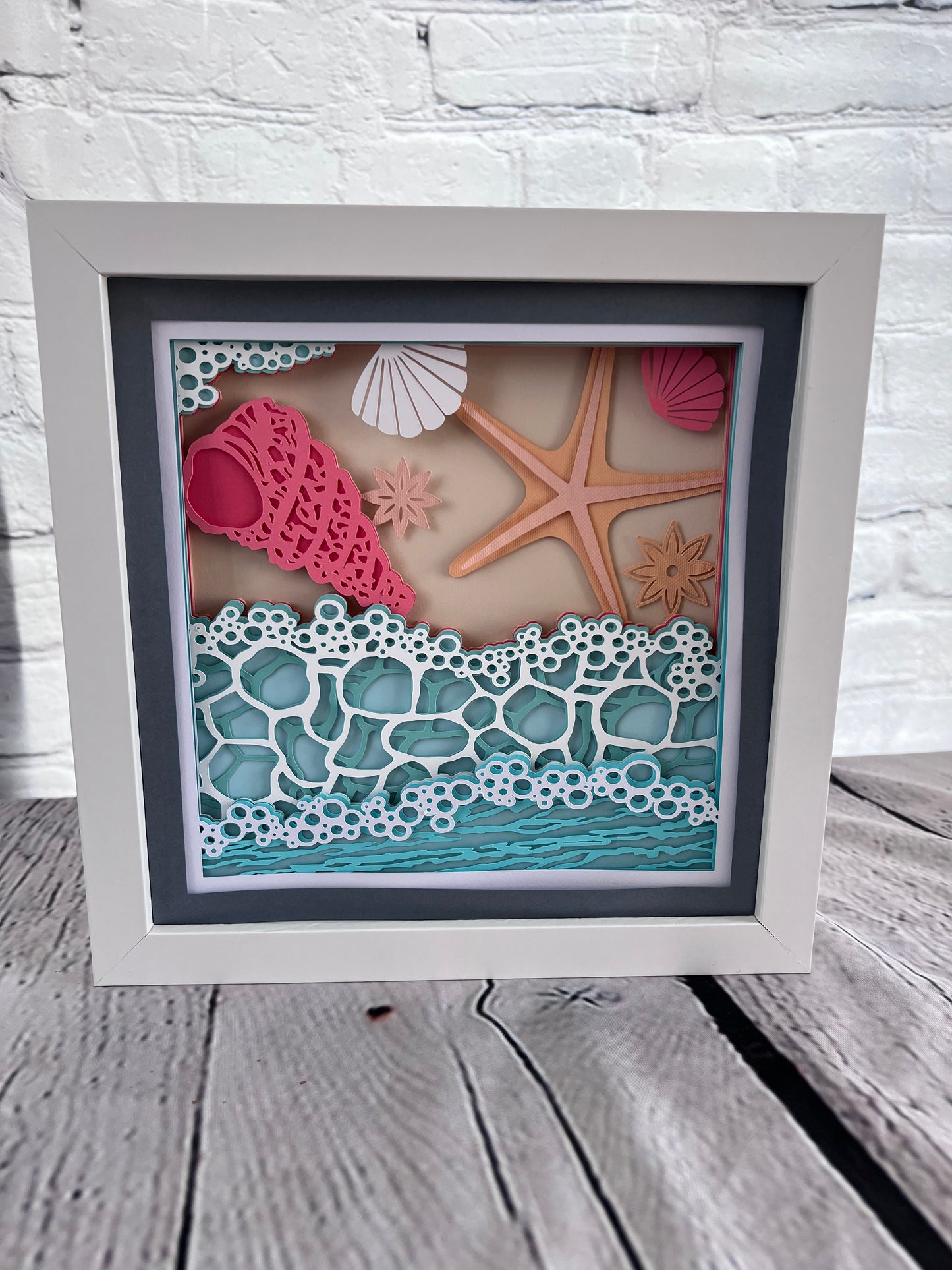 Ocean tide with shells 3D paper art in a shadowbox