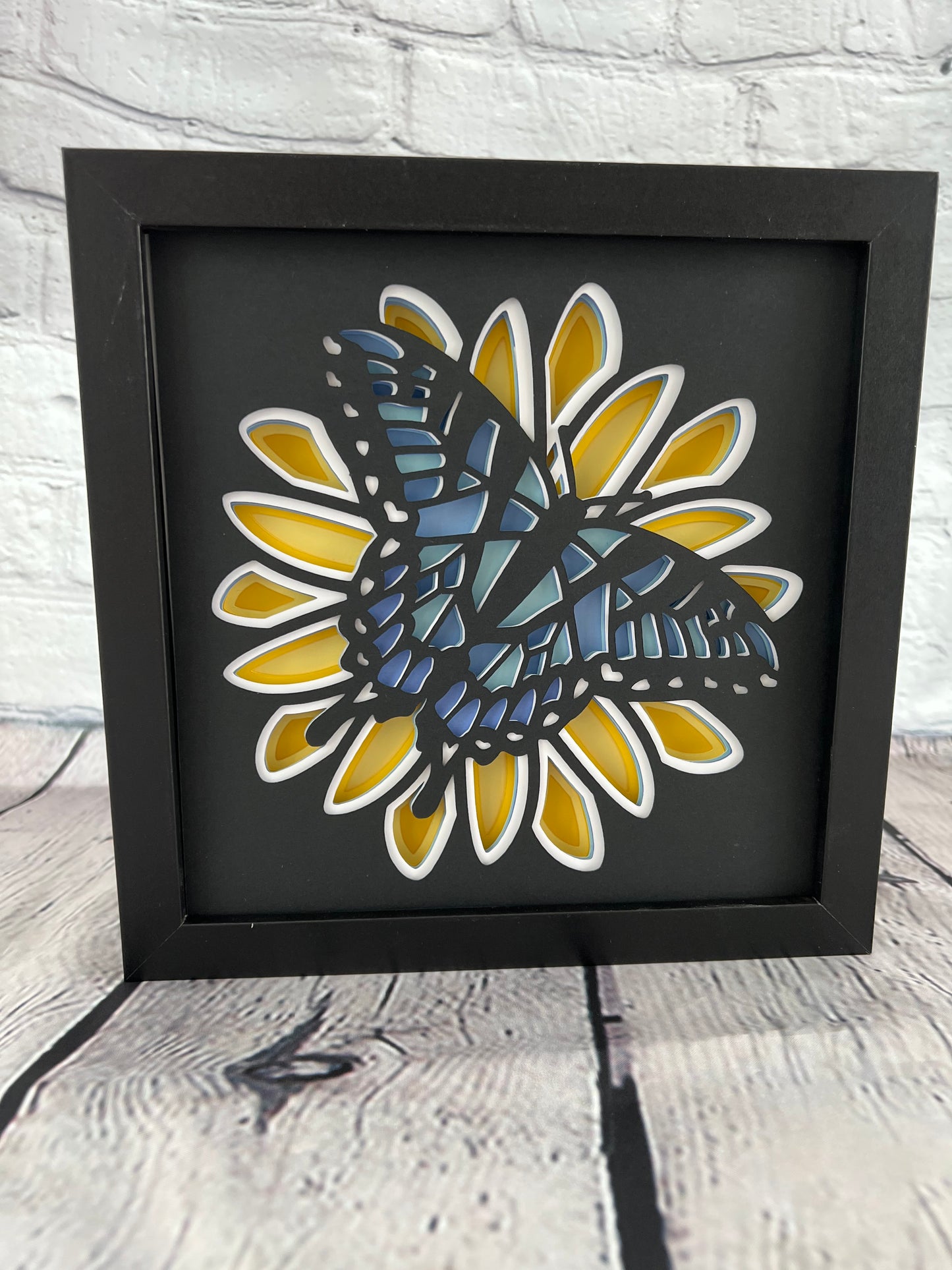 Blue butterfly 3D paper art shadowbox