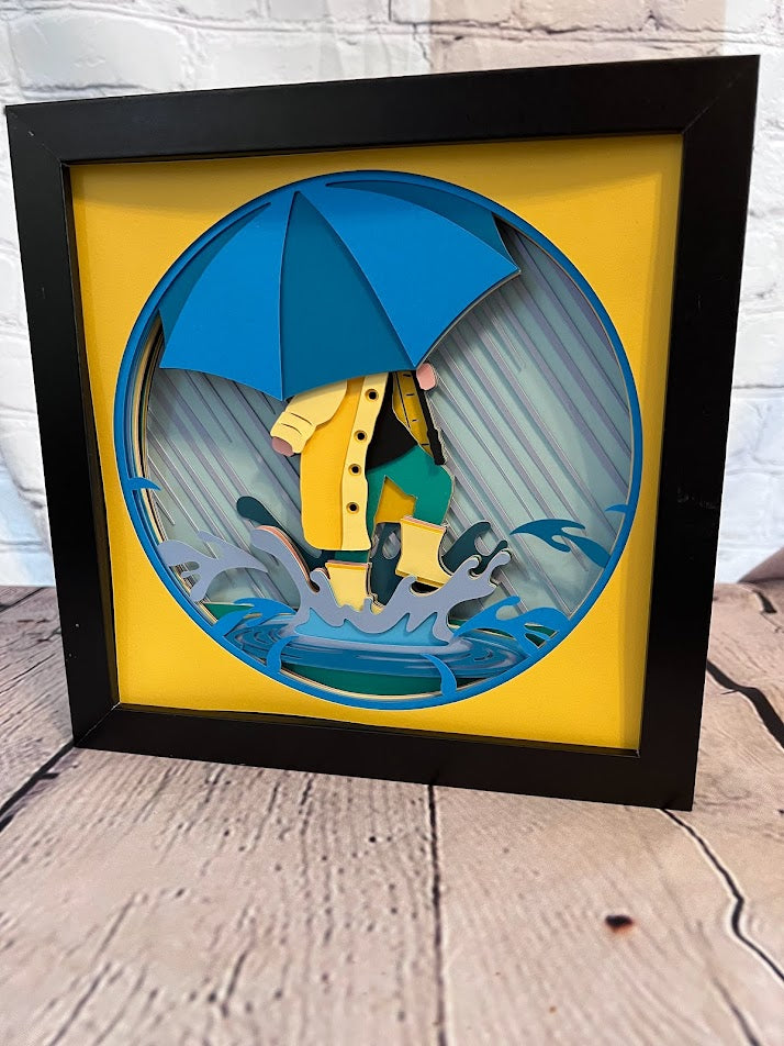 April showers 3D paper art in a shadowbox