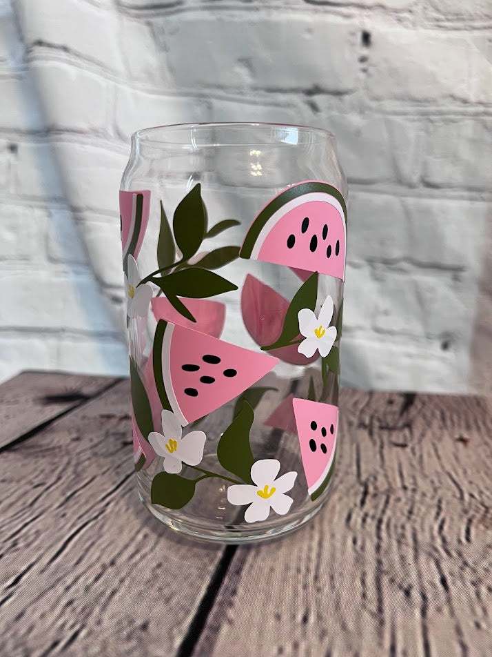 Watermelon floral beer can glass