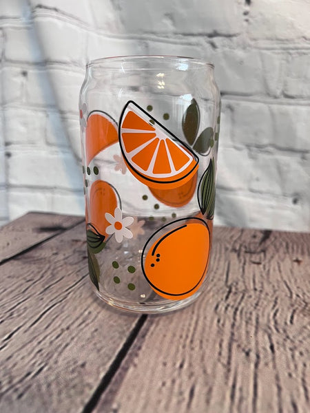 Lemon and floral beer can glass – Olivia Reagan Designs