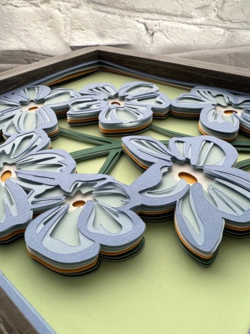 Blue flowers 3D paperart shadowbox