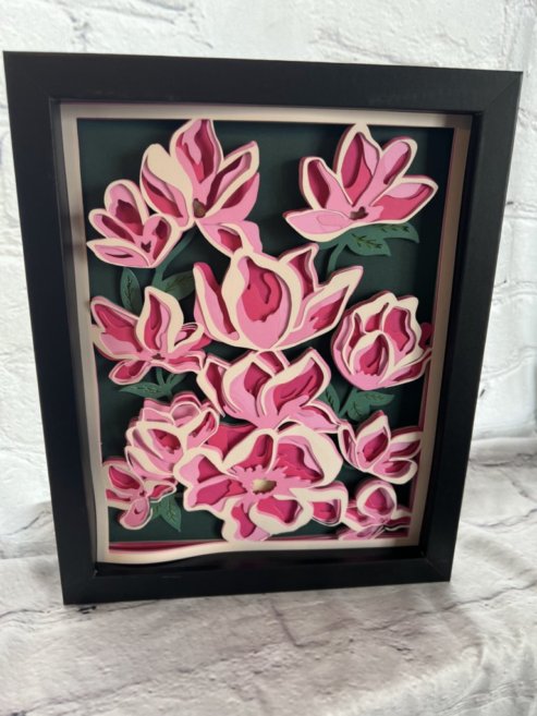 Pink flowers 3D paperart shadowbox