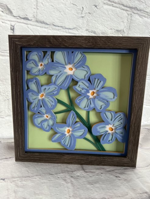 Blue flowers 3D paperart shadowbox