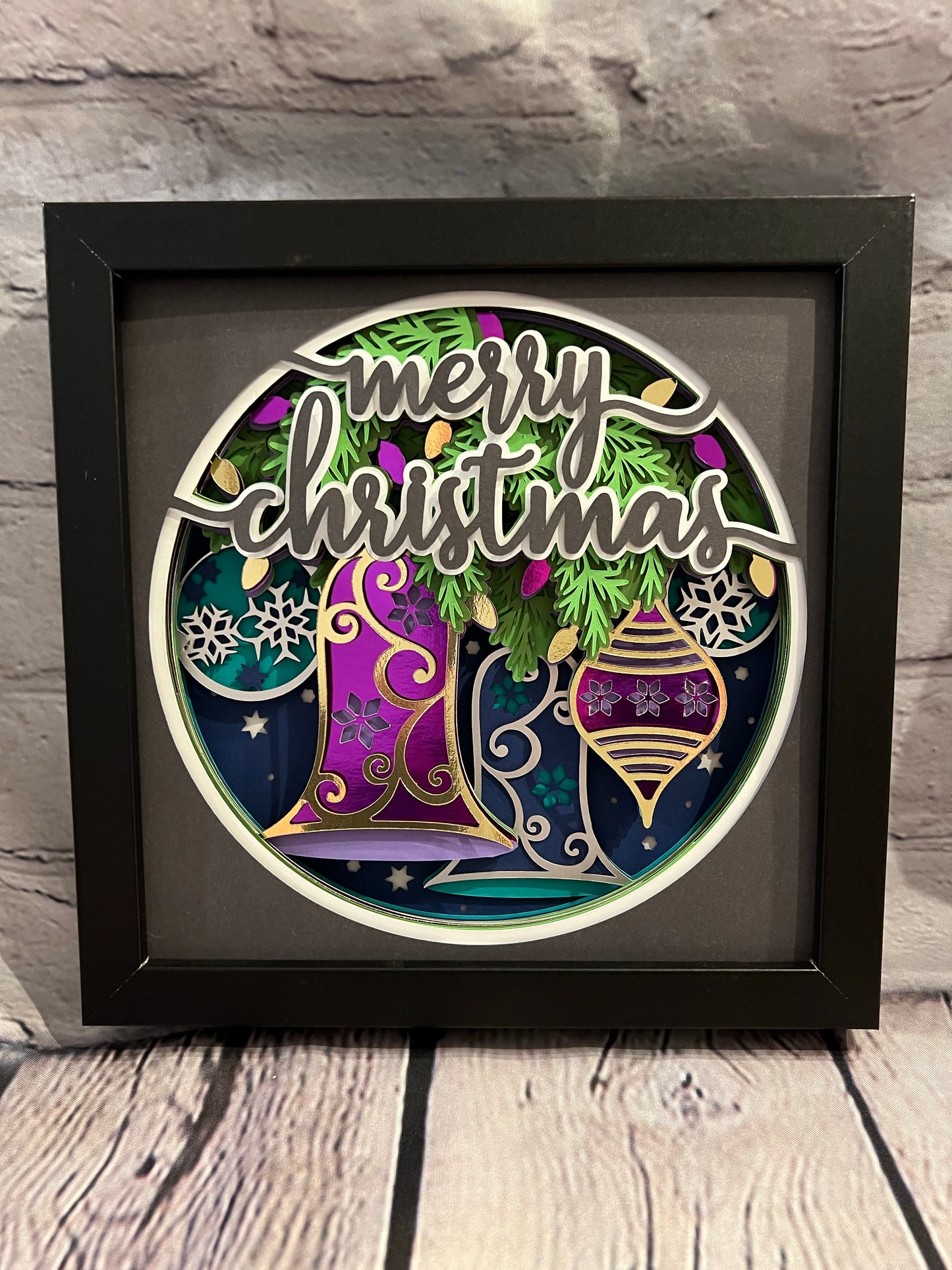 Merry Christmas with ornaments 3D paper art shadowbox