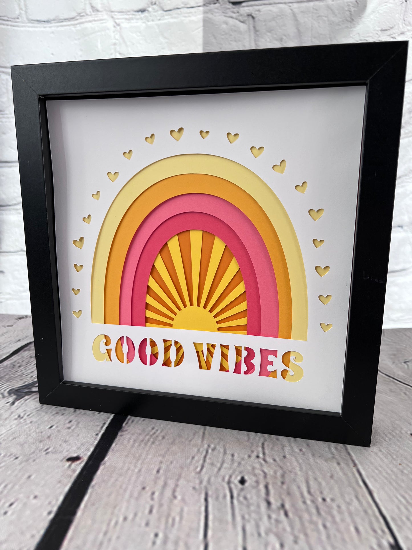 Good vibes sunshine 3D paper art in a shadowbox