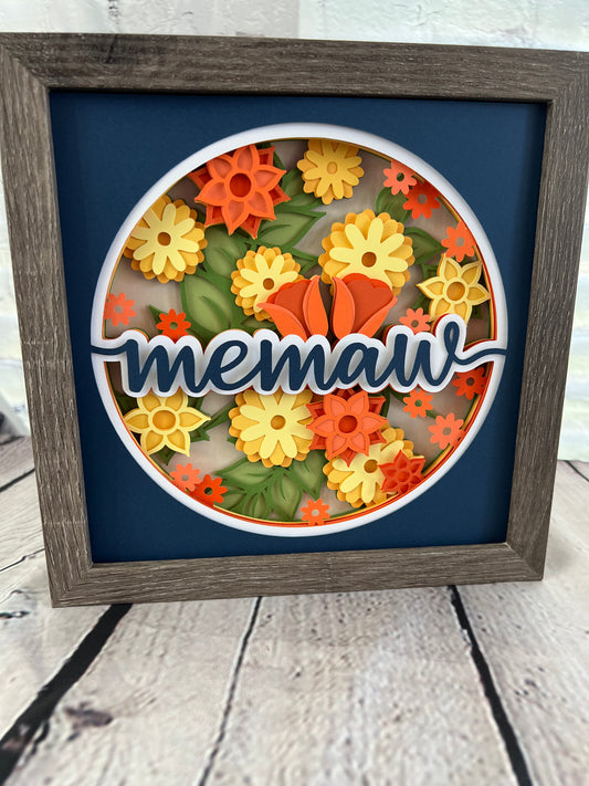 Memaw floral 3D paper art shadowbox