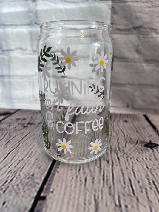 Running on faith and coffee beer can glass