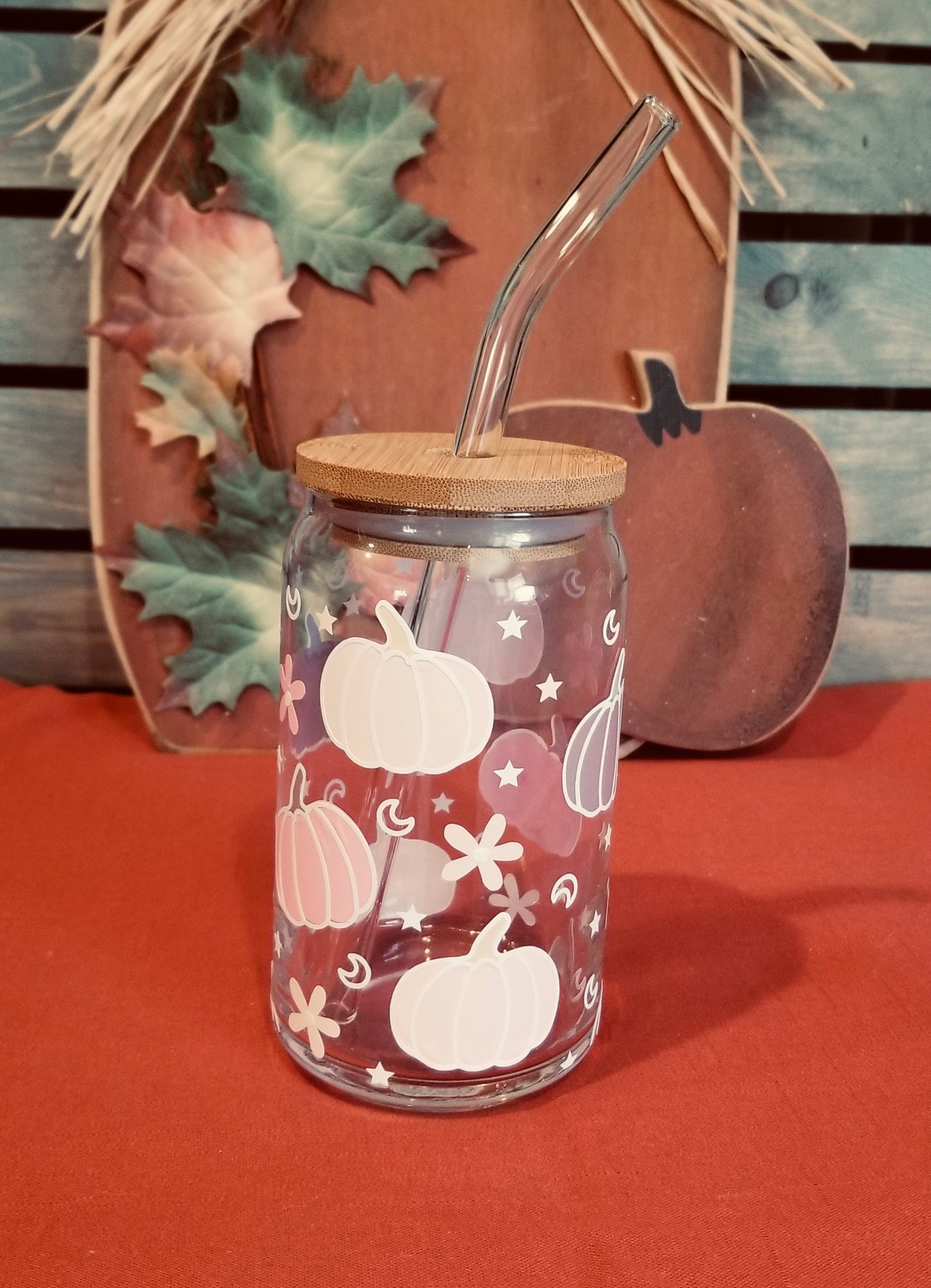 Pastel pumpkins beer can glass