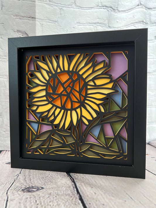 Stained glass sunflower 3D paper art shadowbox