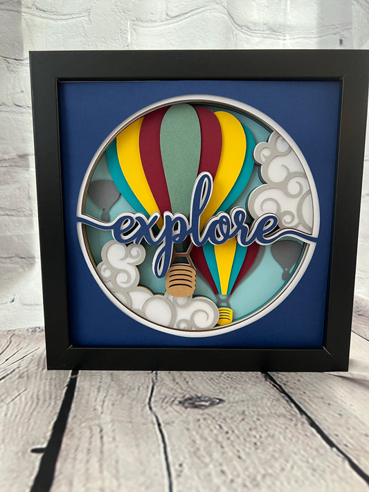 Explore hot air balloon 3D paper art shadowbox