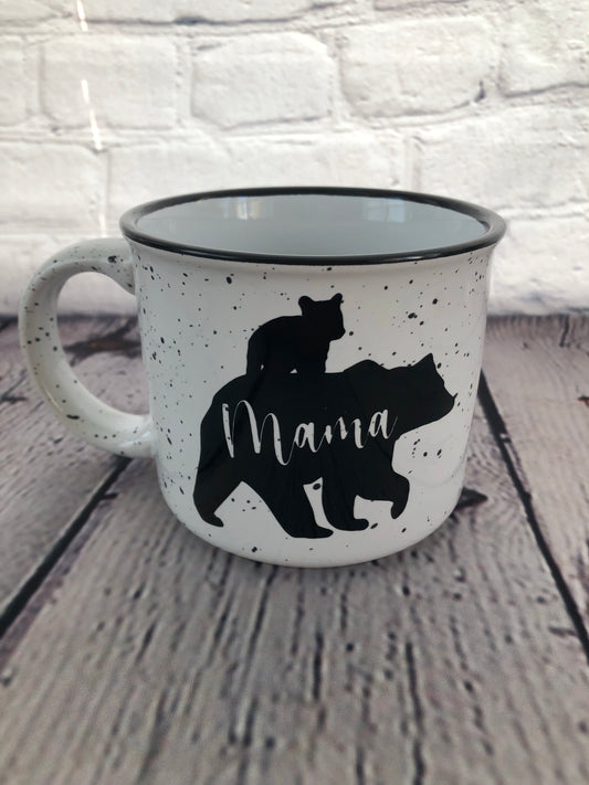 White ceramic camping mug Mama bear
