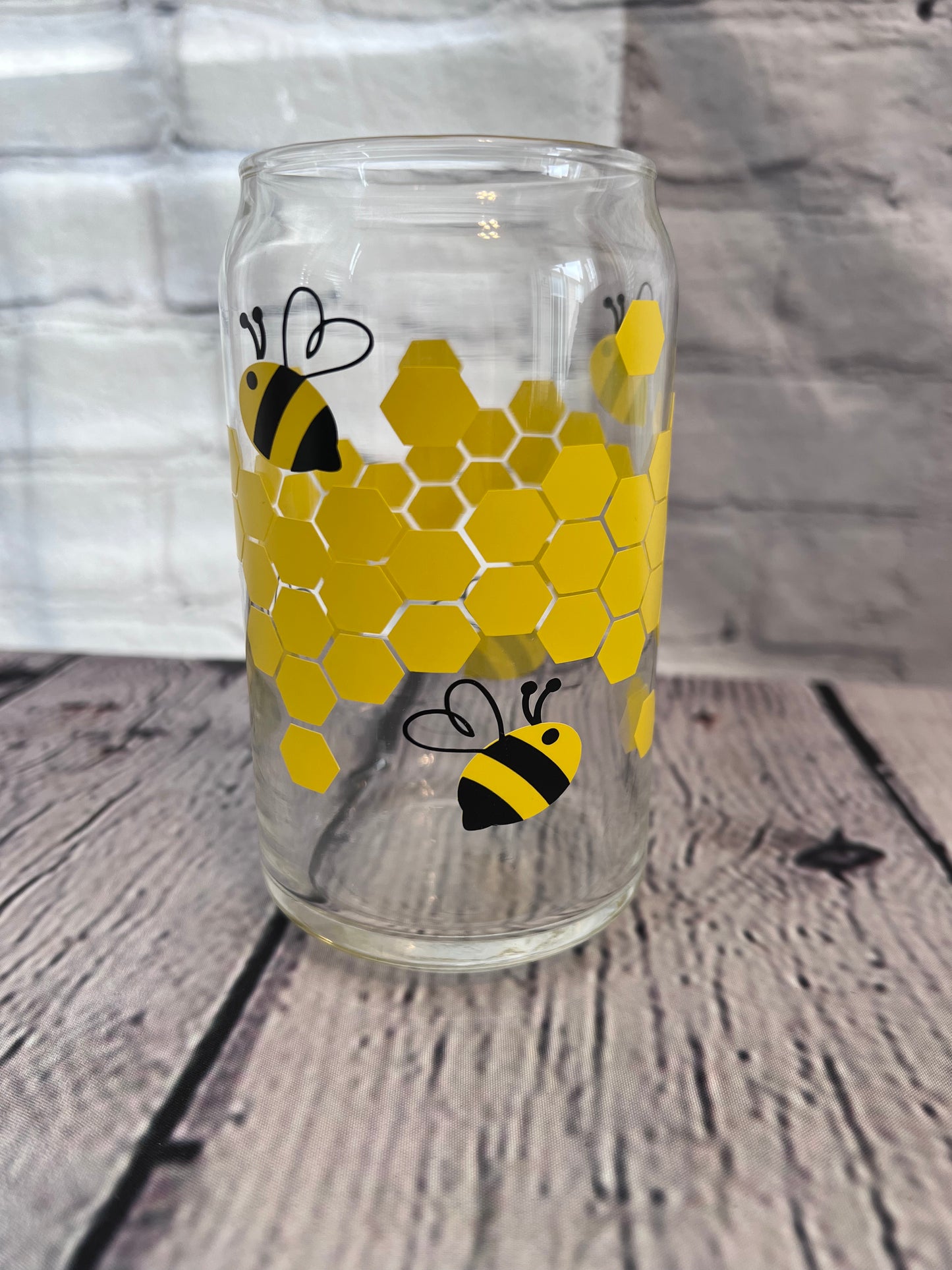 Bee and honeycomb beer can glass