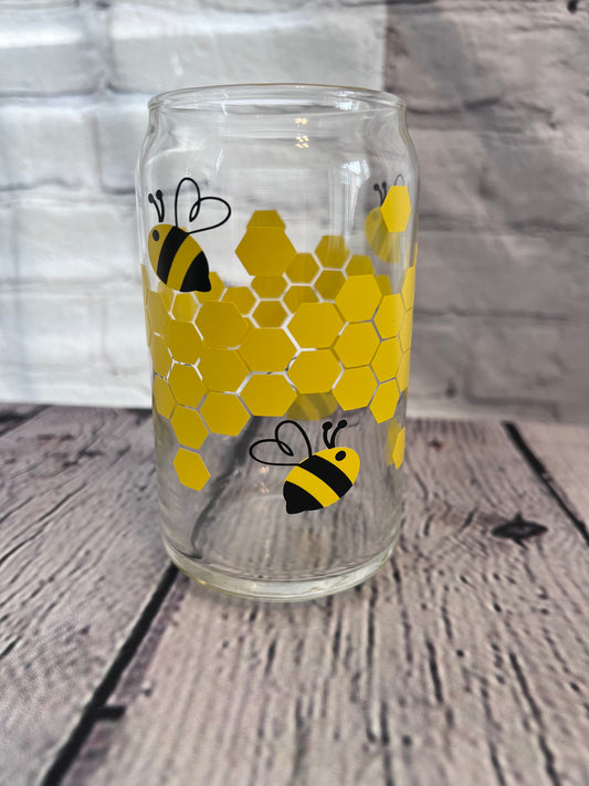 Bee and honeycomb beer can glass