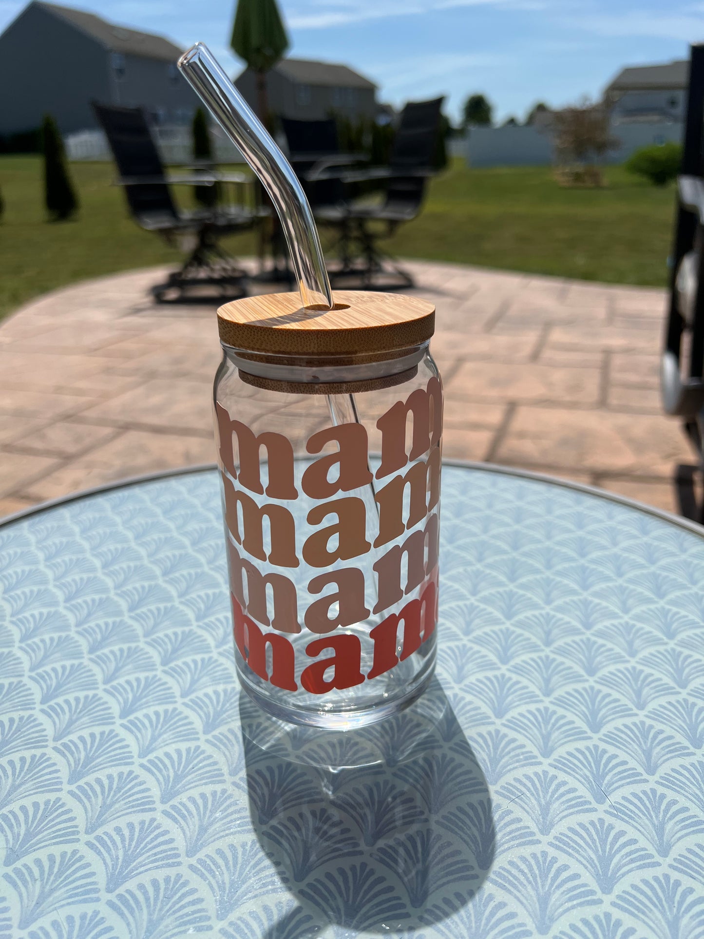 Boho ombre wavy mama beer can glass