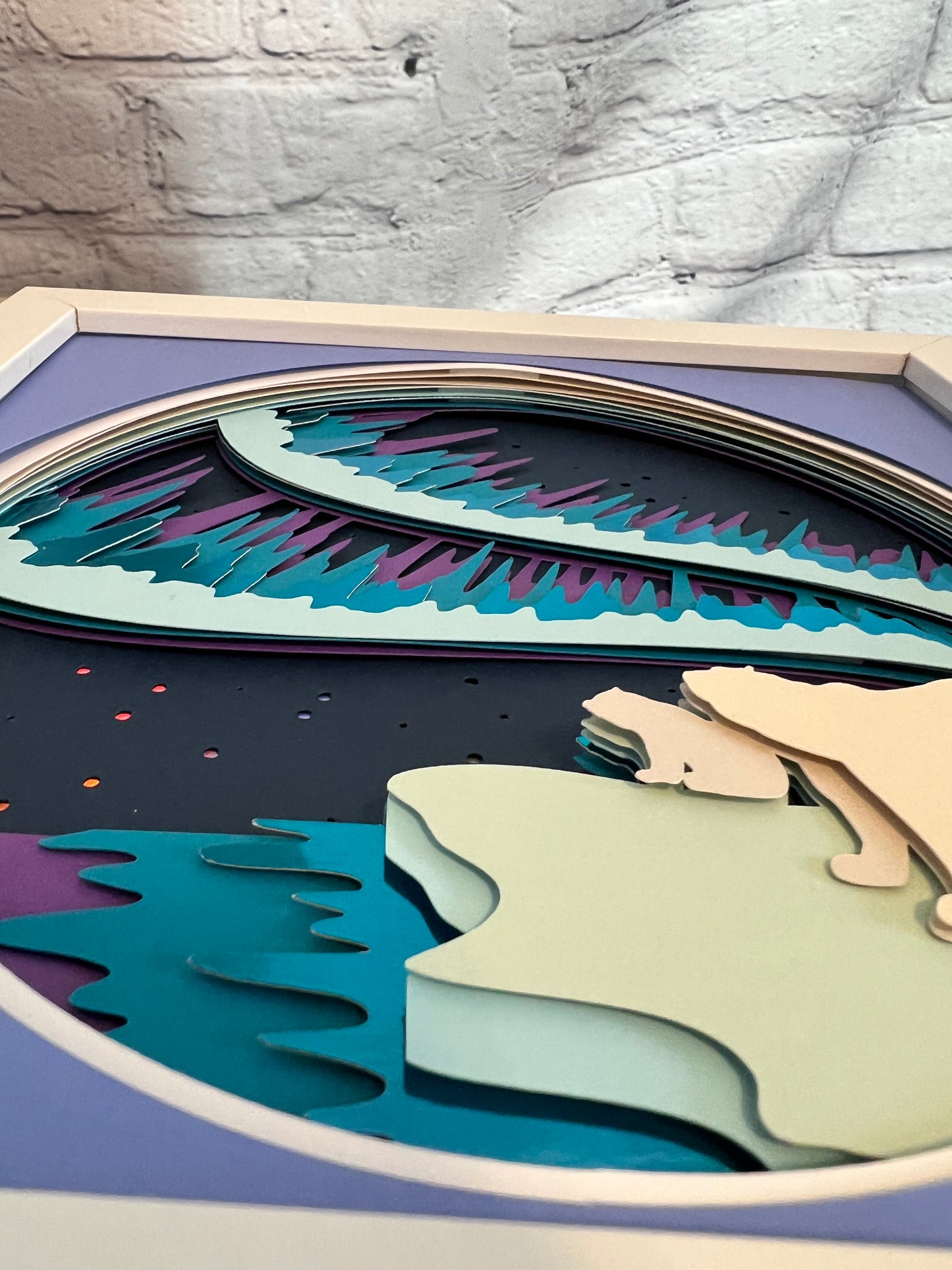 Polar bear Northern lights 3D paper art shadowbox