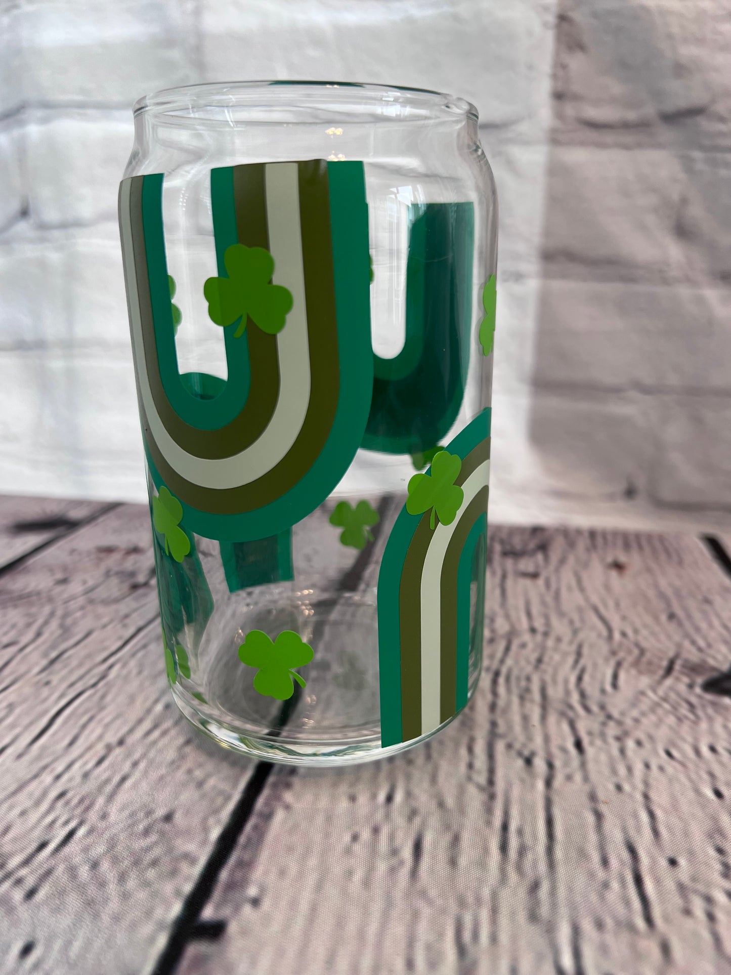 Four leaf clover rainbow beer can glass