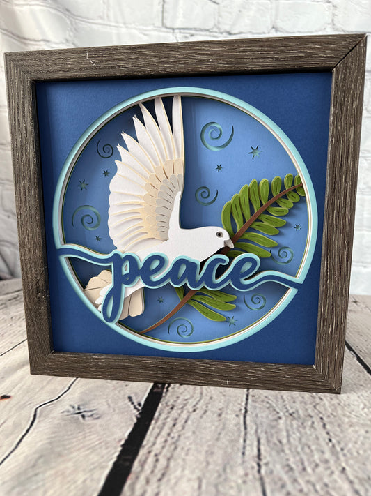 Peace dove 3D paper art shadowbox