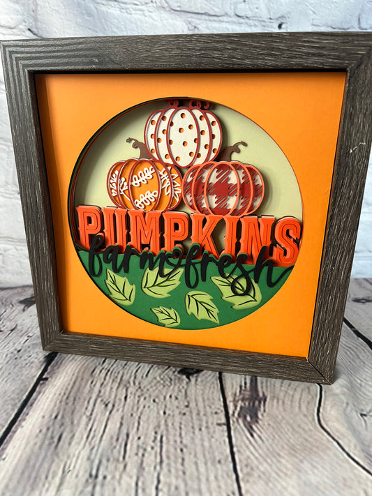 Farm fresh pumpkins 3D paper art shadowbox