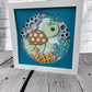 Kids sea turtle 3D paper art in a shadowbox