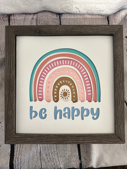 Be happy boho rainbow 3D paper art shadowbox