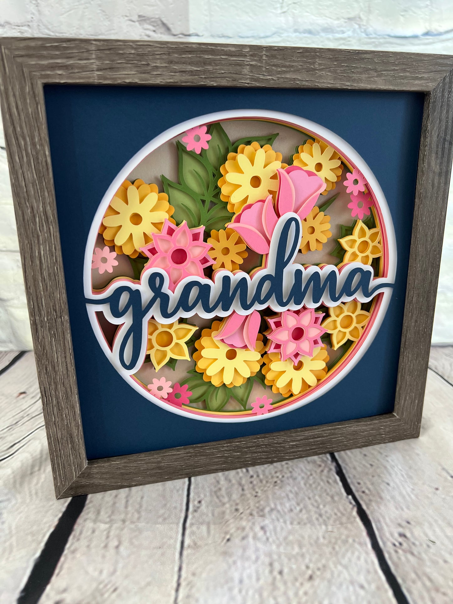 Grandma floral 3D paper art shadowbox