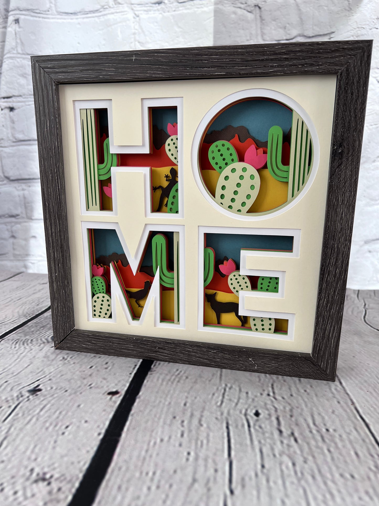 Home- Dessert cactus 3D paper art in a shadowbox