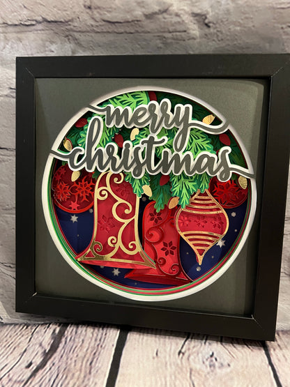 Merry Christmas with ornaments 3D paper art shadowbox