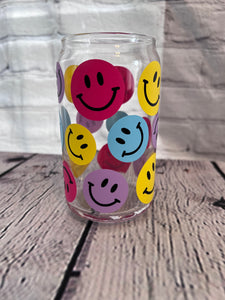 Beer Can Glass Smiley Face, Happy Coffee Cup, Trendy Coffee Cup, Glass Cup  