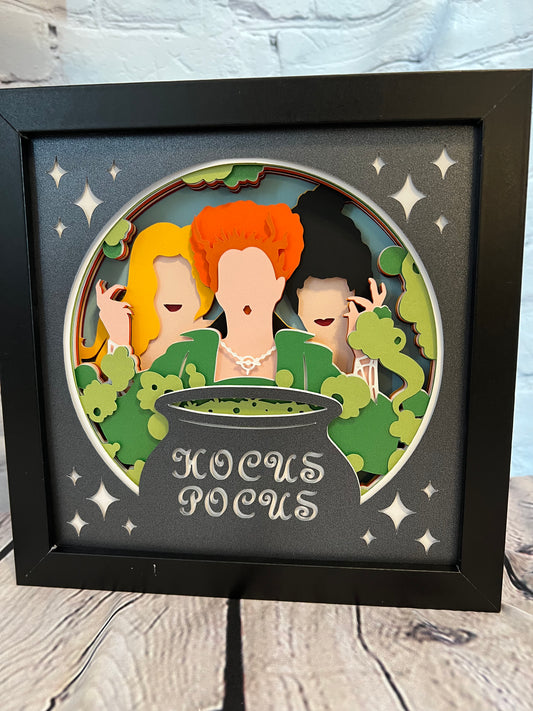 Witch sisters 3D paper art shadowbox