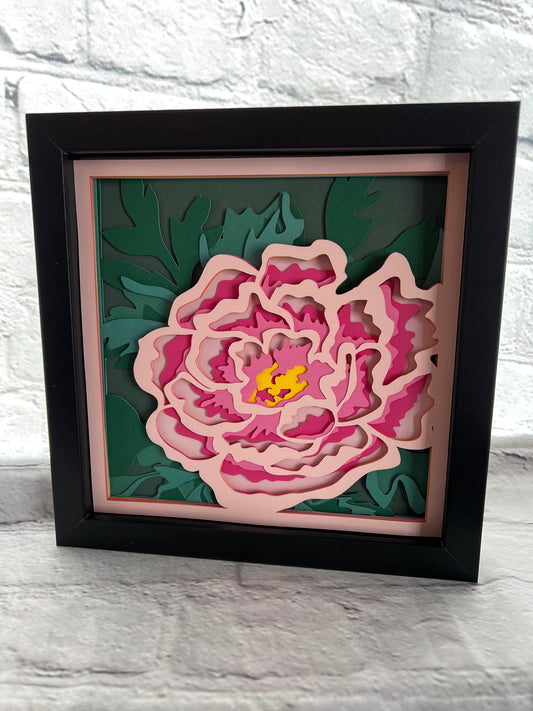 Peony 3D paper art shadowbox