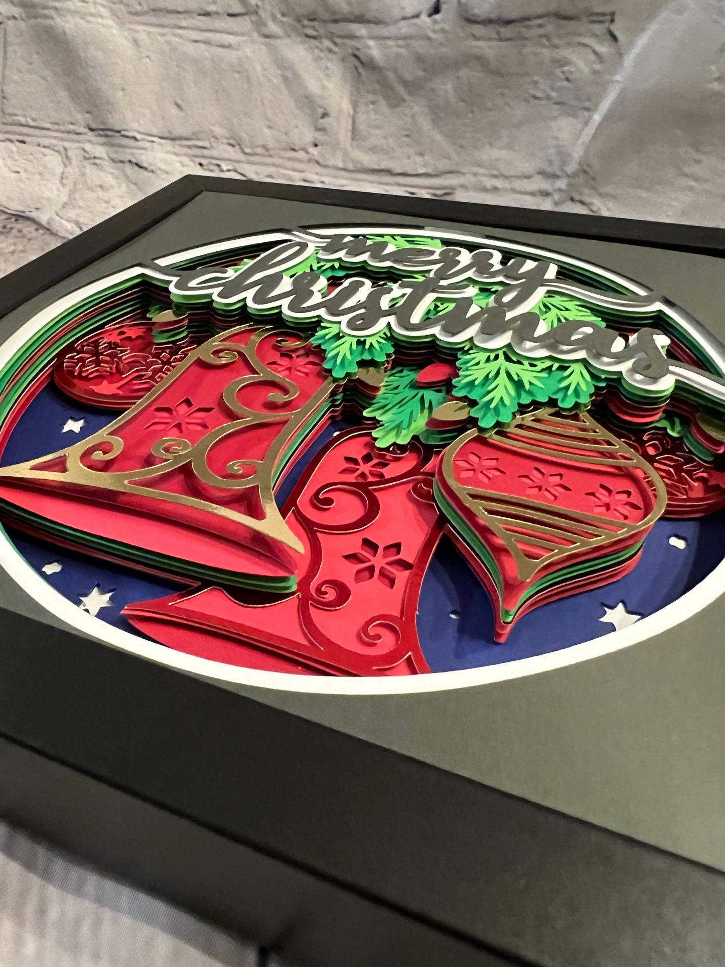 Merry Christmas with ornaments 3D paper art shadowbox