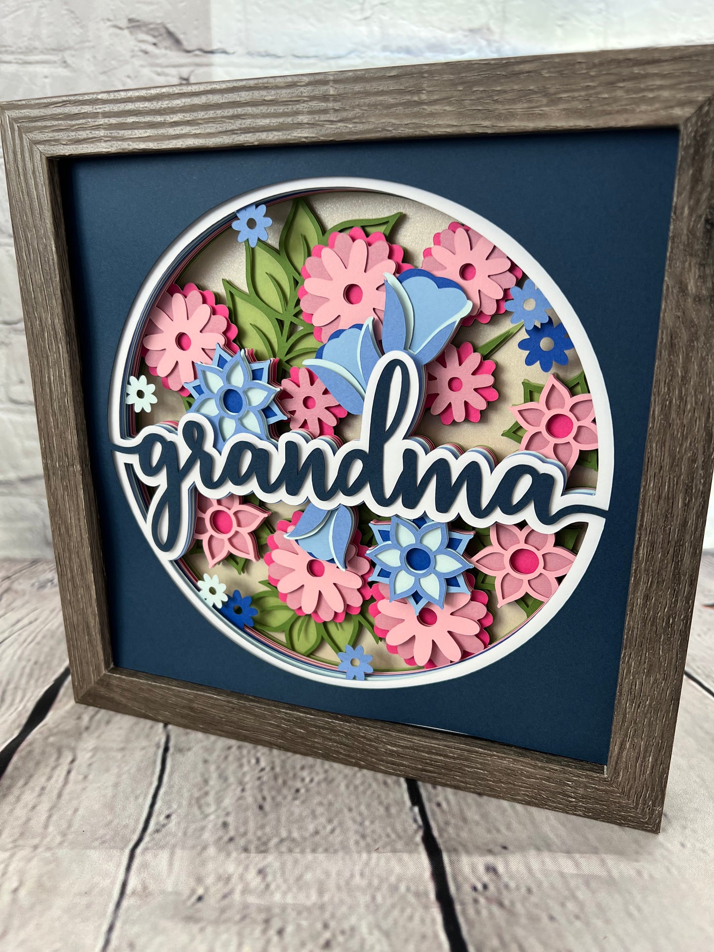 Grandma floral 3D paper art shadowbox