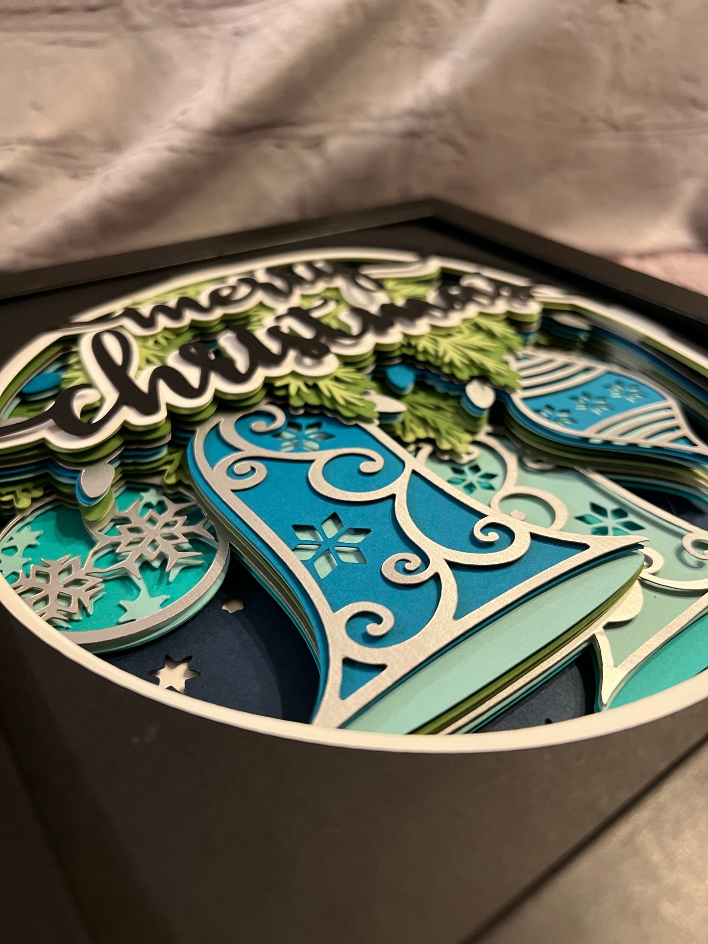 Merry Christmas with ornaments 3D paper art shadowbox