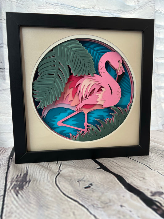 Flamingo 3D paper art shadowbox