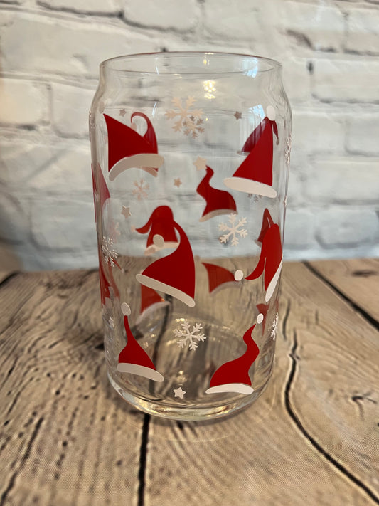 Santa hats beer can glass