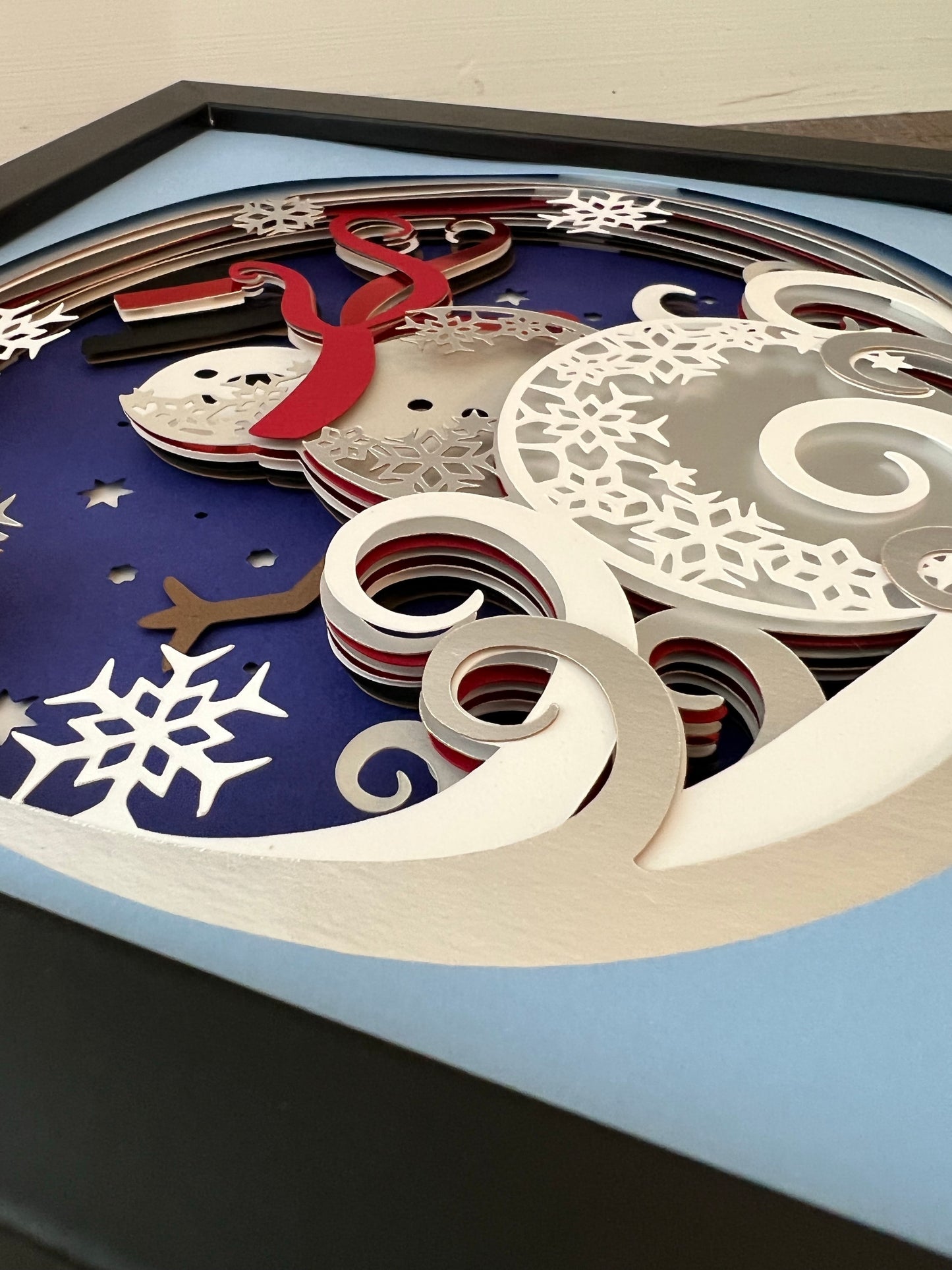 Snowman 3D paper art shadowbox