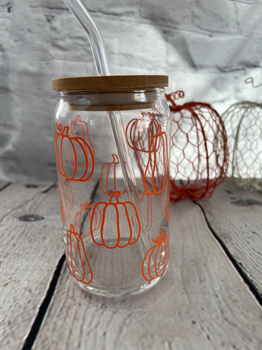 Pumpkin outline beer can glass